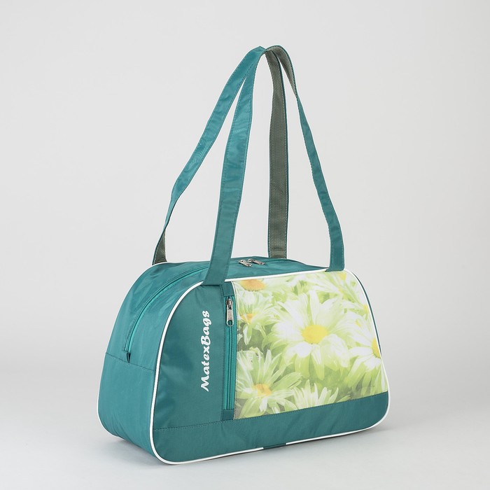 Сумка спортивная "Ромашки"", отдел на молнии, наружный карман, цвет зелёный