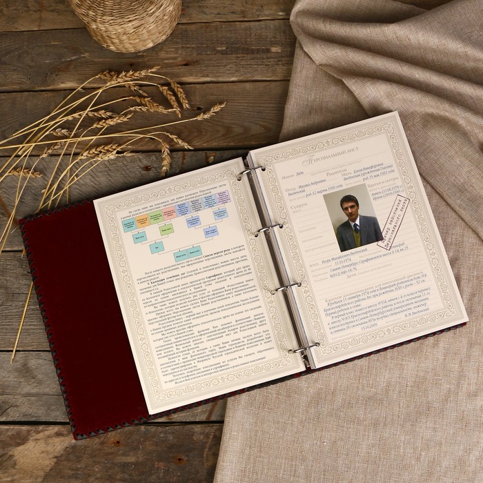 Родословная книга "Стандартная" с росписью в оплётке 25×31,5×6 см, 108 листов, натур. кожа