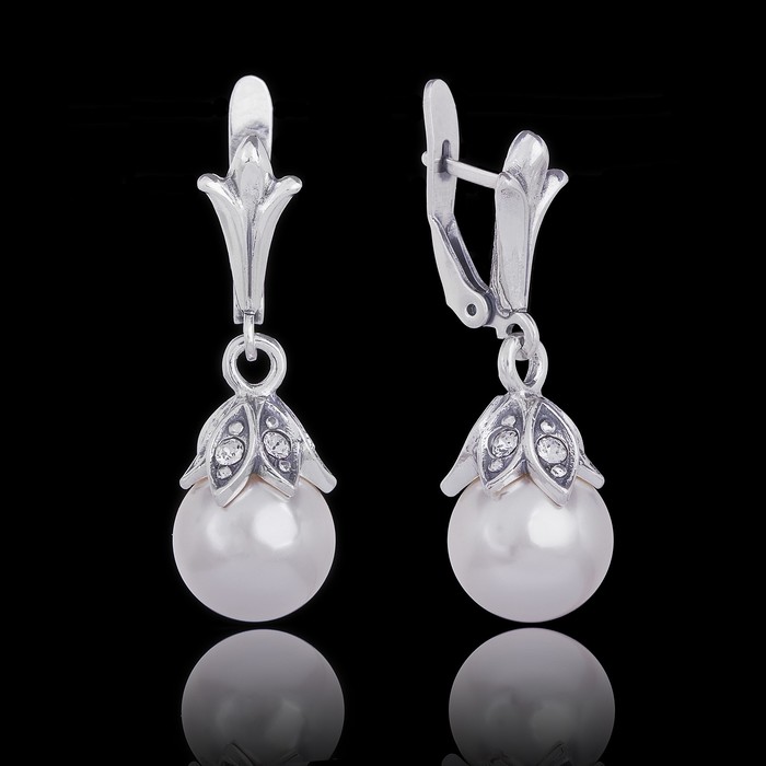 Серьги "Эртера", цвет белый в чернёном серебре