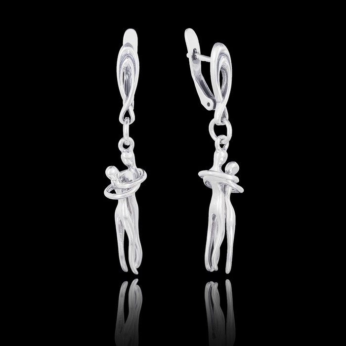 Серьги "Парочка", цвет чернёного серебра