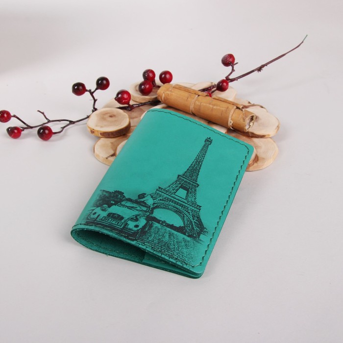 Обложка для паспорта "Париж", цвет бирюзовый