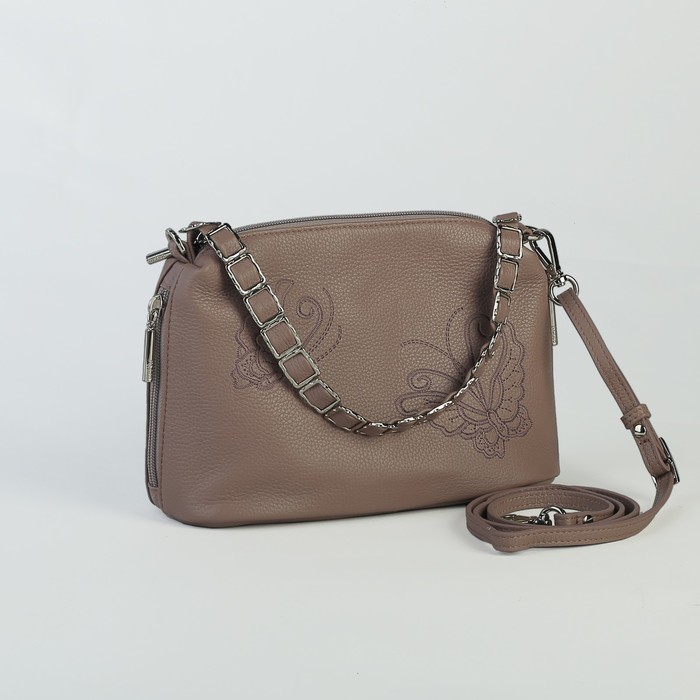 Сумка женская на молнии, 1 отдел, длинный ремень, цвет капучино