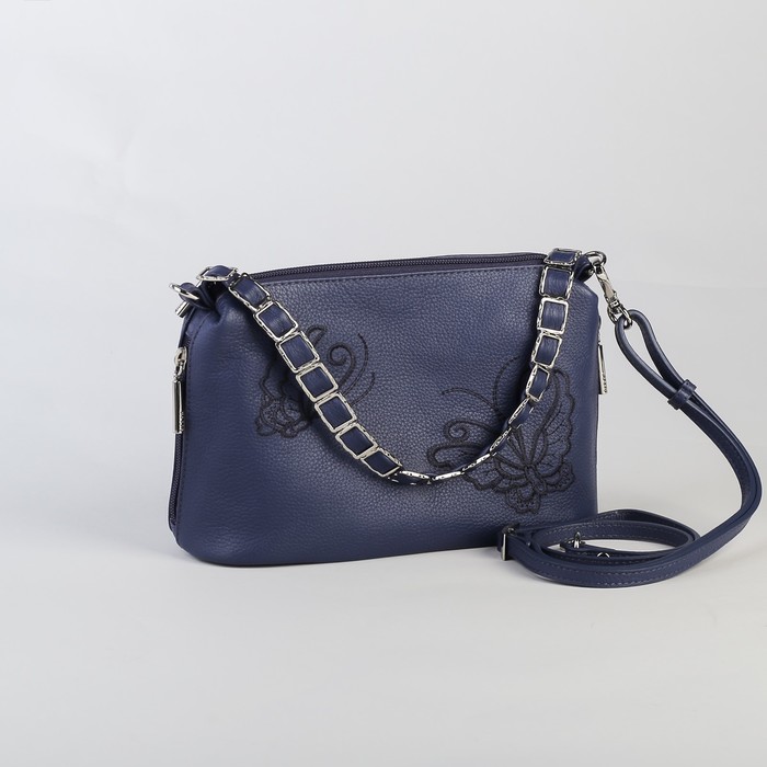 Сумка женская на молнии, 1 отдел, длинный ремень, цвет синий