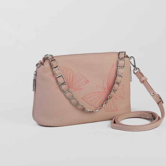 Сумка женская, отдел на молнии, длинный ремень, цвет розовый