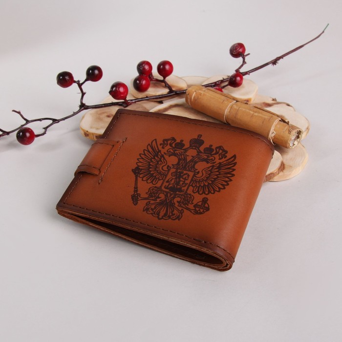 Портмоне мужское "Герб РФ", отдел для кредиток и монет, цвет коричневый