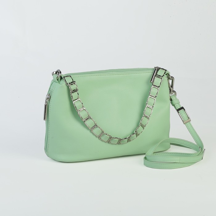 Сумка женская, отдел на молнии, длинный ремень, цвет мятный
