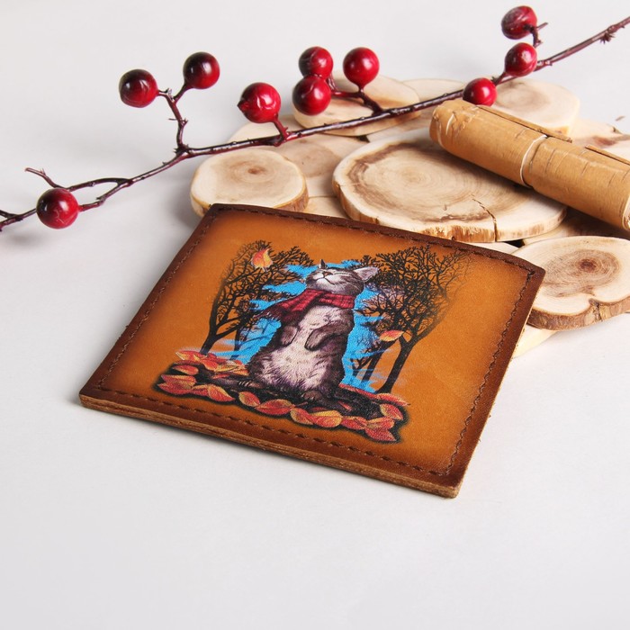 Футляр для карточек "Кот в шарфике", цвет коричневый