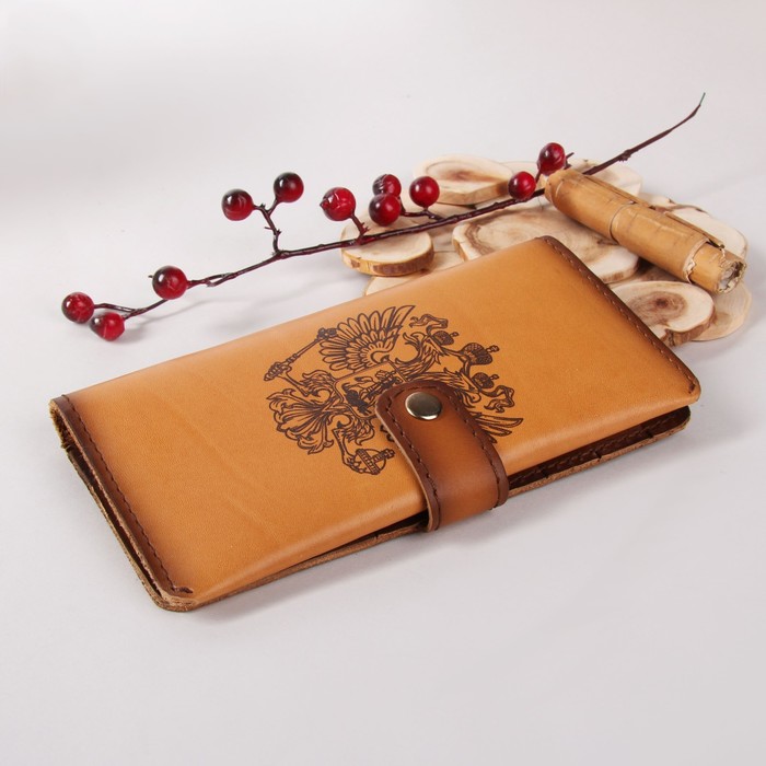 Кошелёк-клатч мужской "Герб РФ", 2 отдела, отдел для кредиток и монет, цвет коричневый