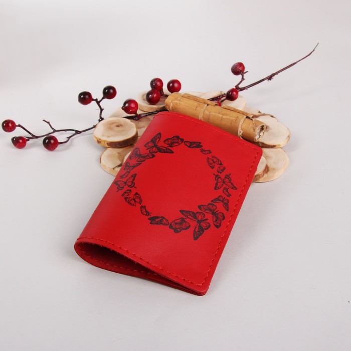 Обложка для паспорта "Бабочки", цвет красный