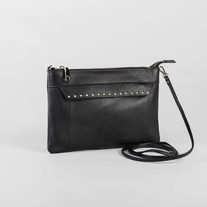 Сумка женская, отдел на молнии, наружный карман, длинный ремень, цвет чёрный