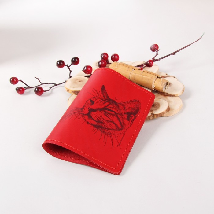 Обложка для паспорта "Кошка", цвет красный