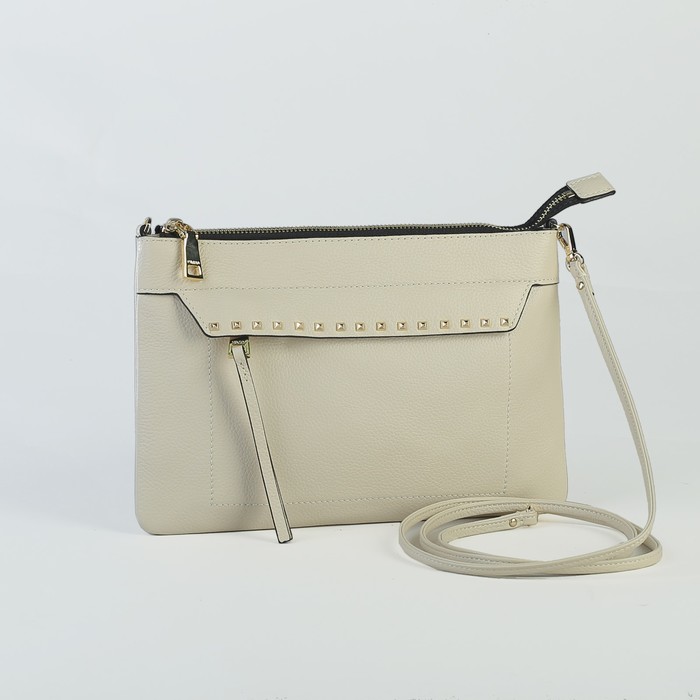 Сумка женская, отдел на молнии, наружный карман, длинный ремень, цвет бежевый