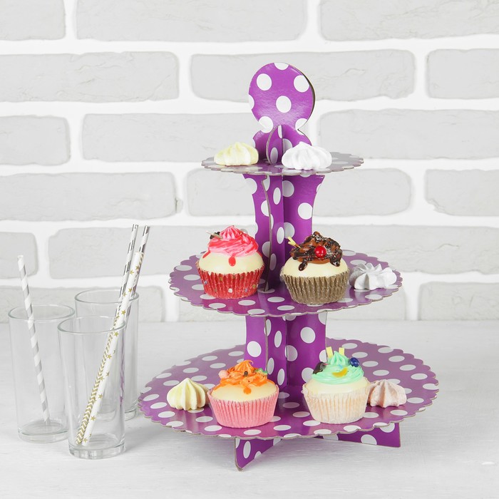 Подставка для пирожных трёхъярусная "Ласка", сиреневый цвет