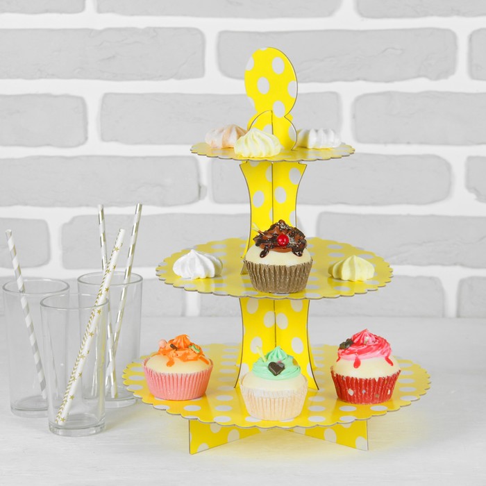 Подставка для пирожных трёхъярусная "Ласка", жёлтый цвет