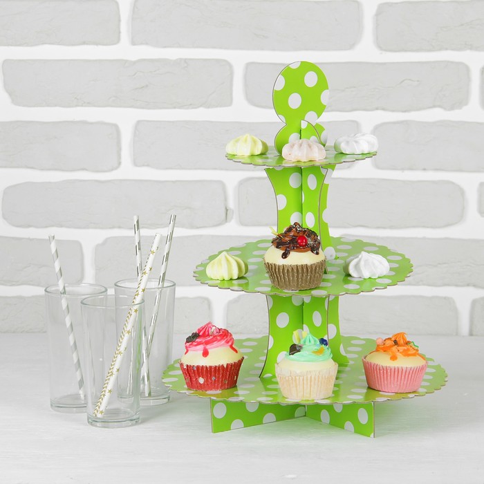 Подставка для пирожных трёхъярусная "Ласка", зелёный цвет