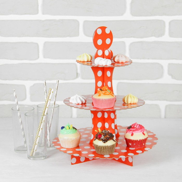 Подставка для пирожных трёхъярусная "Ласка", красный цвет