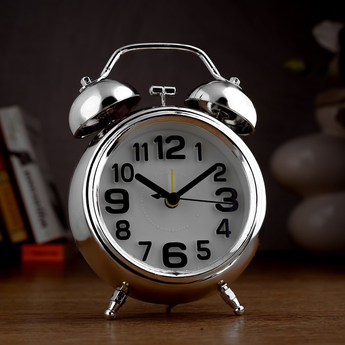 Будильник, круг, хром, арабские цифры, микс размер цифр на циф-те, 10*16см