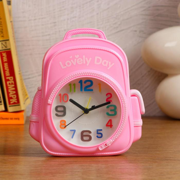 Будильник "Портфель первоклассника", арабские цифры, микс цветов, 14*15 см