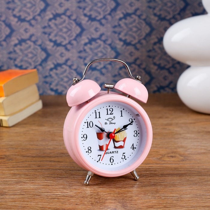 Будильник "Вкусняшки", круг, подсветка, плавный ход, микс цветов и еды, 8,5*13см