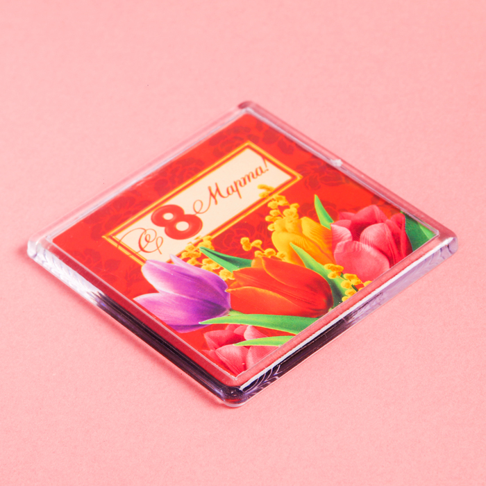 Магнит "С 8 Марта", тюльпаны