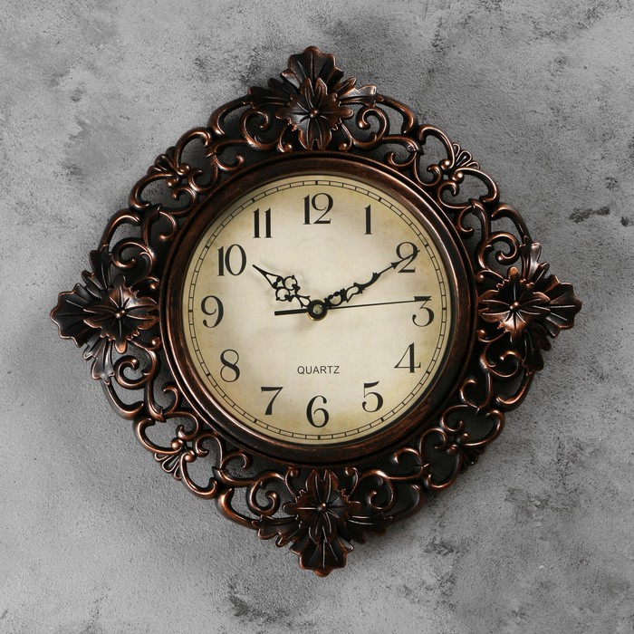 Часы настенные, серия Жанна, витиеватые, ретро циферблат, коричневые, 35х35 см