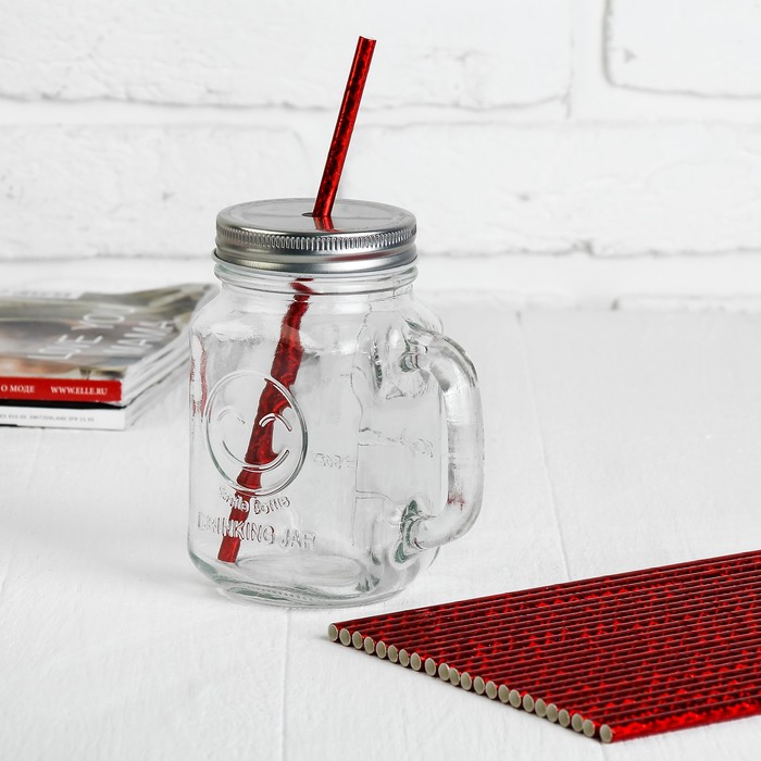 Трубочка для коктейля (набор 25 шт) голография, цвет красный