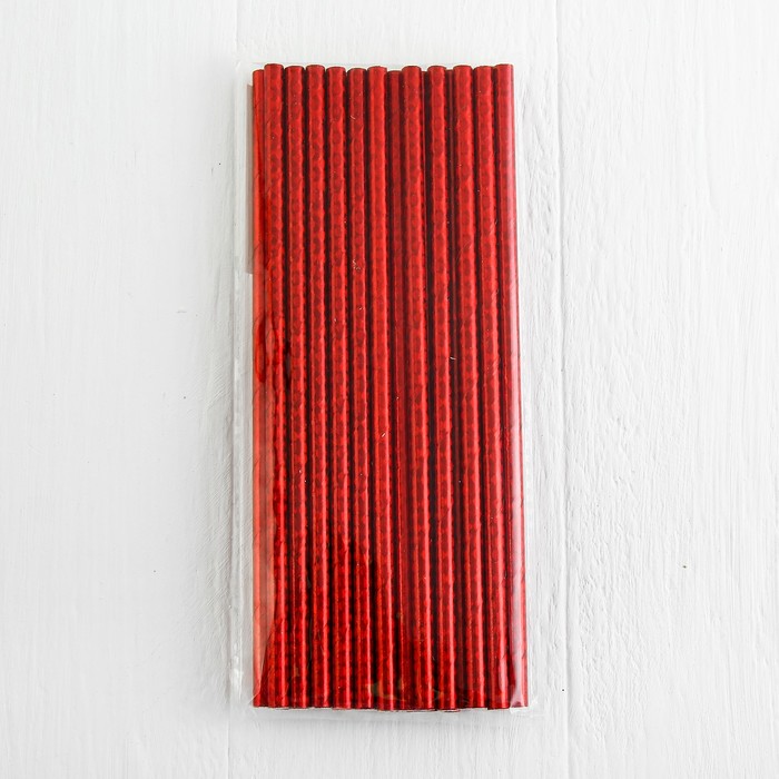 Трубочка для коктейля (набор 25 шт) голография, цвет красный