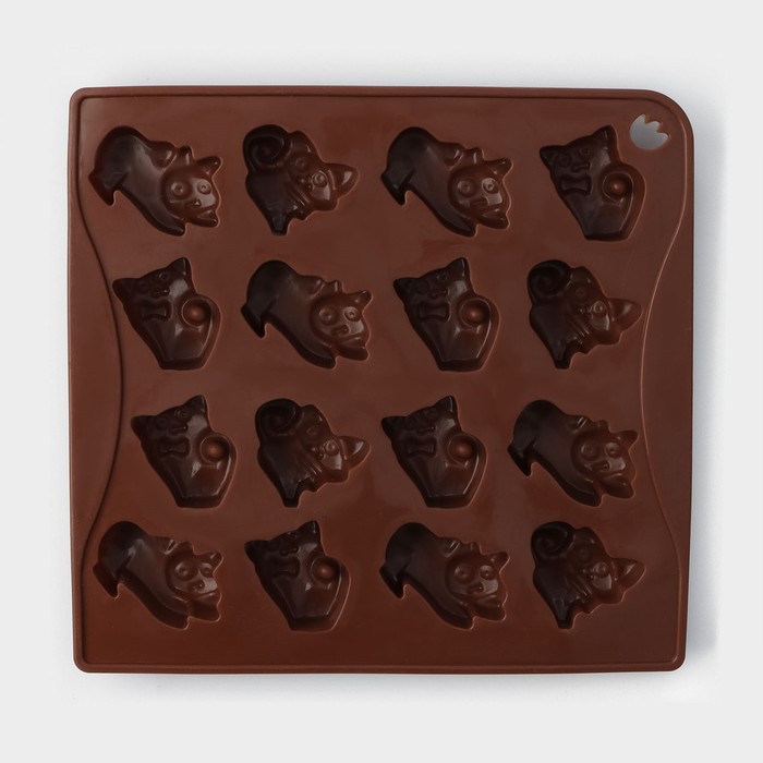 Форма для льда и шоколада "Кошки", 16 ячеек, цвет шоколадный