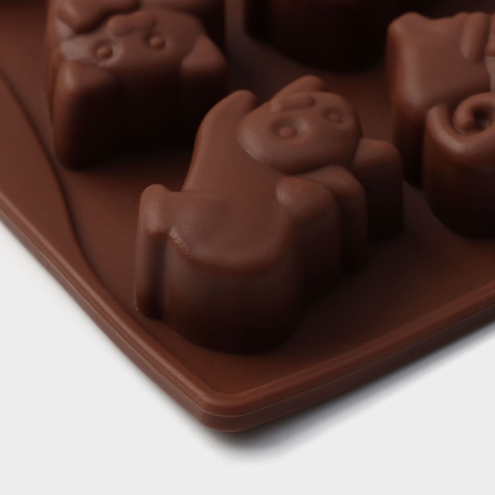 Форма для льда и шоколада "Кошки", 16 ячеек, цвет шоколадный