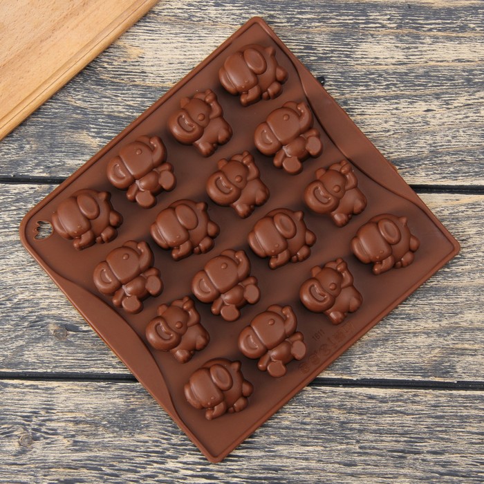 Форма для льда и шоколада "Слоники", 16 ячеек, цвет шоколадный