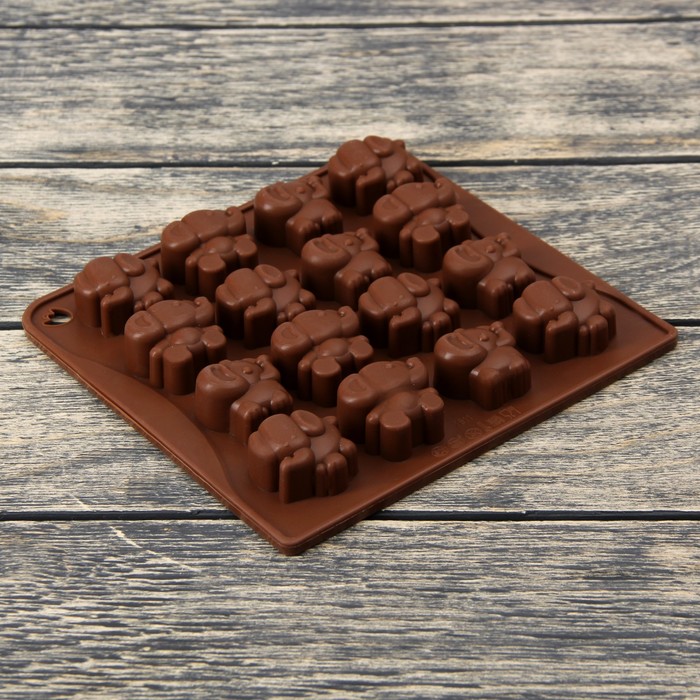 Форма для льда и шоколада "Слоники", 16 ячеек, цвет шоколадный