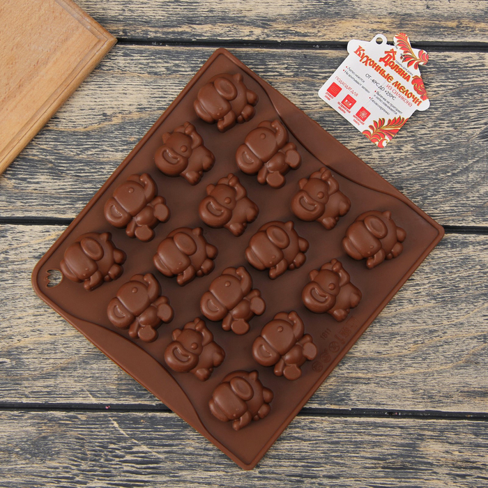 Форма для льда и шоколада "Слоники", 16 ячеек, цвет шоколадный