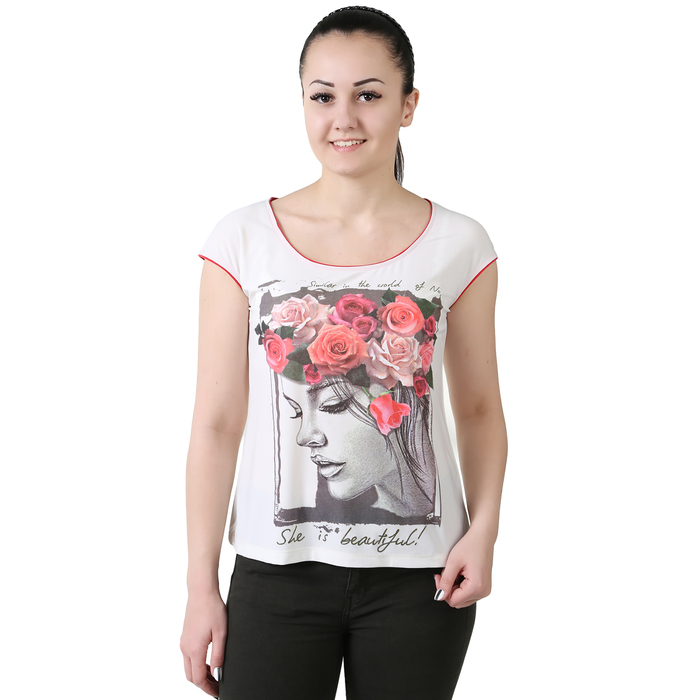 Футболка (блузка) женская Портрет цвет молочный, р-р 44