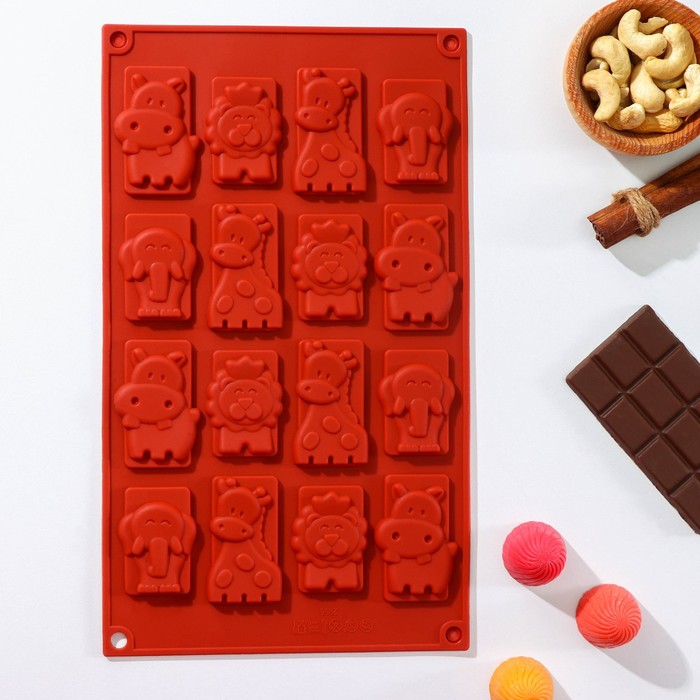 Форма для льда и шоколада "Животные", 16 ячеек, цвет шоколадный