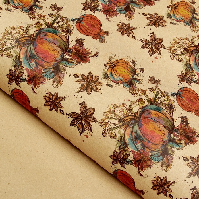 Бумага упаковочная крафт "Тыковка", 70 х 100 см