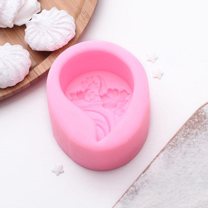 Молд 9х7,5х3,8 см "Цветы в капле", цвет розовый