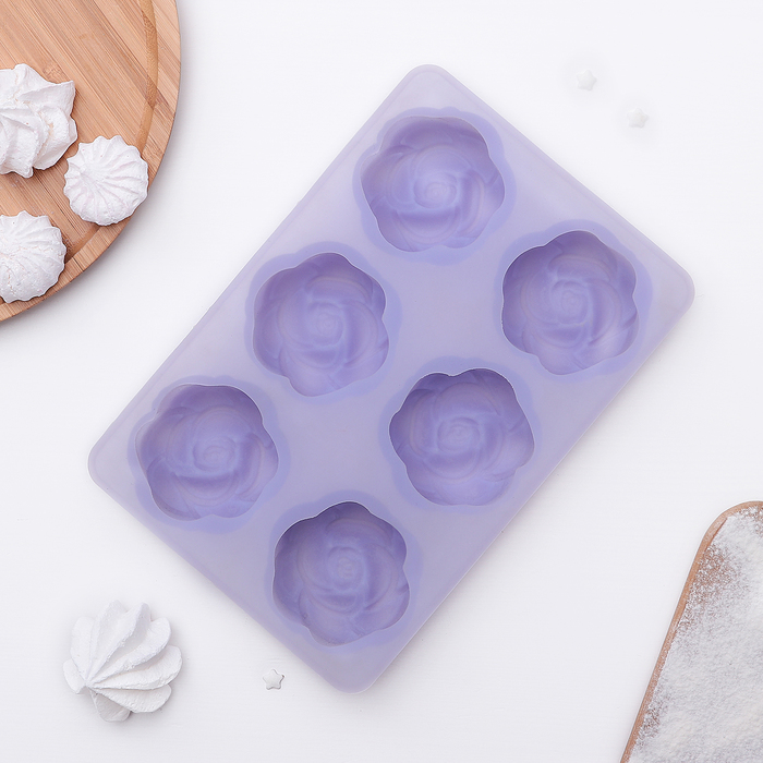 Молд 23х15,8х2,5 см "Розы", 6 ячеек, цвет сиреневый