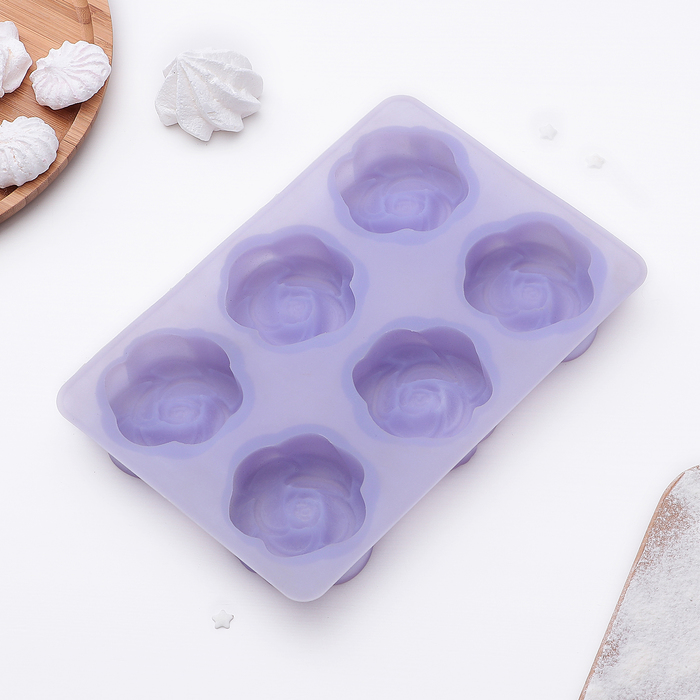 Молд 23х15,8х2,5 см "Розы", 6 ячеек, цвет сиреневый