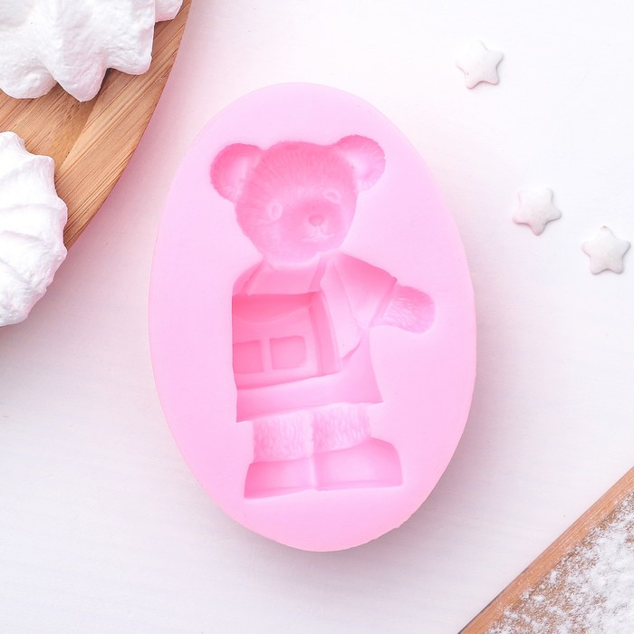 Молд 8,6х6х2,3 см "Медведь", цвет розовый