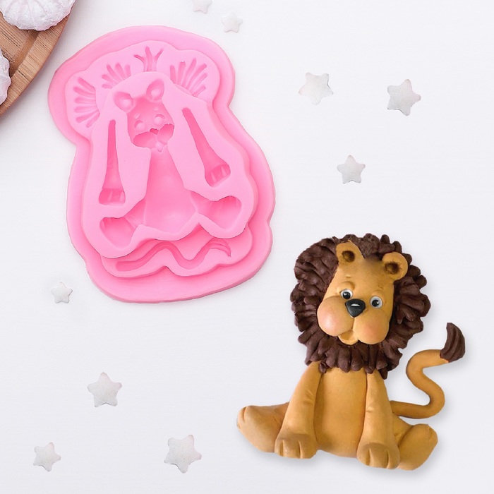 Молд 12,3х9,2х1,5 см "Львенок", цвет розовый