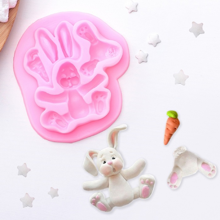 Молд 9,5х8,5х1,5 см "Заяц", цвет розовый