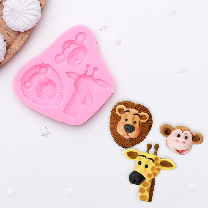 Молд 6,9х1,4 см "Лев, обезьянка, жираф", цвет розовый