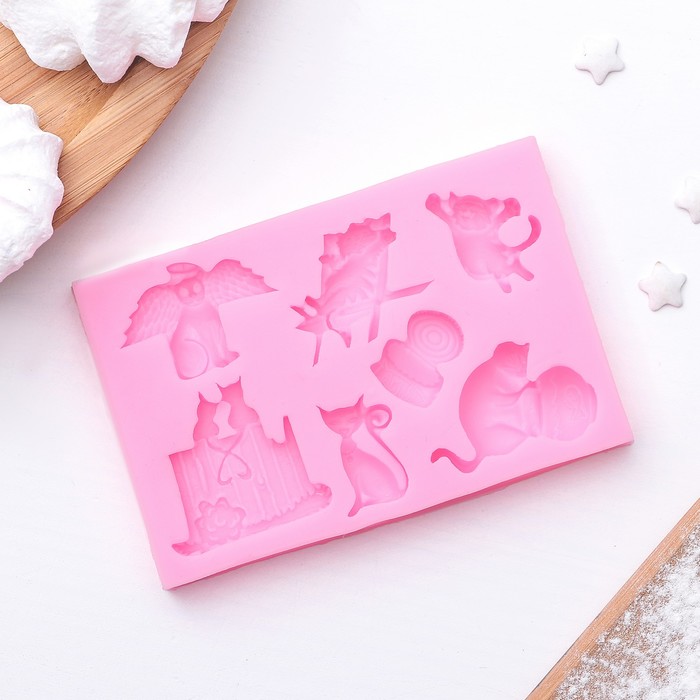 Молд 9,2х6,1х1 см "Кошки", цвет розовый