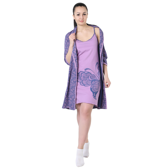 Комплект женский (халат, сорочка) Бабочка цвет сиреневый, р-р 54