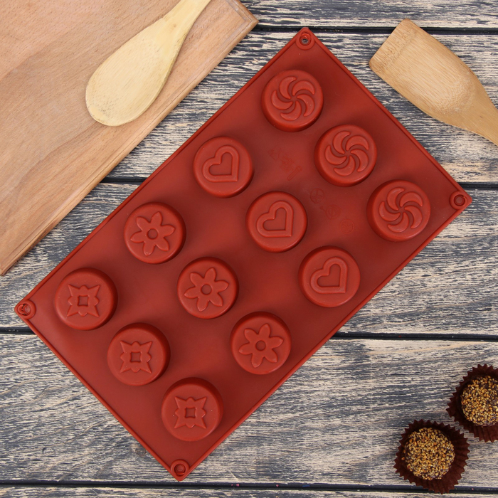 Форма для выпечки "Круг. Рисунки", 12 ячеек, цвет МИКС