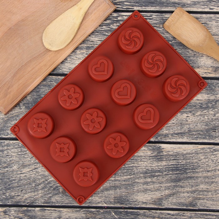 Форма для выпечки "Круг. Рисунки", 12 ячеек, цвет МИКС