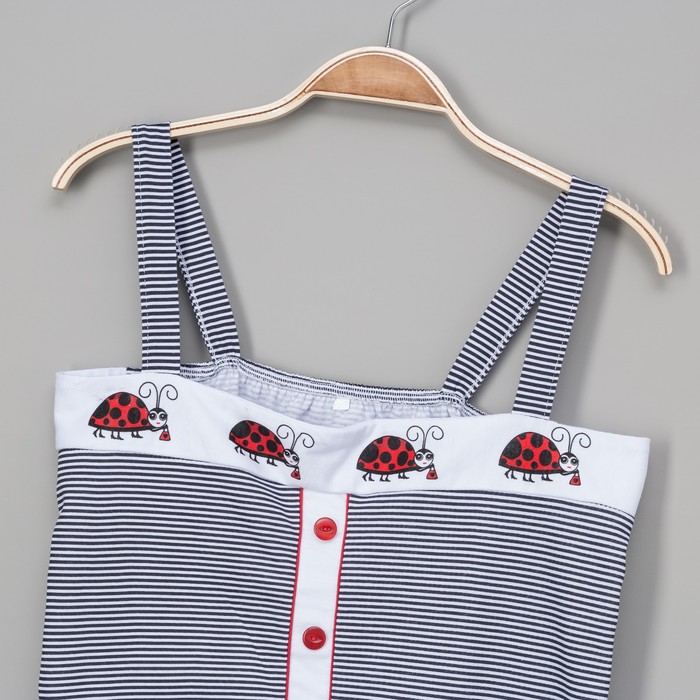 Пижама женская (майка, шорты) Божья коровка цвет т-синяя полоса, р-р 52