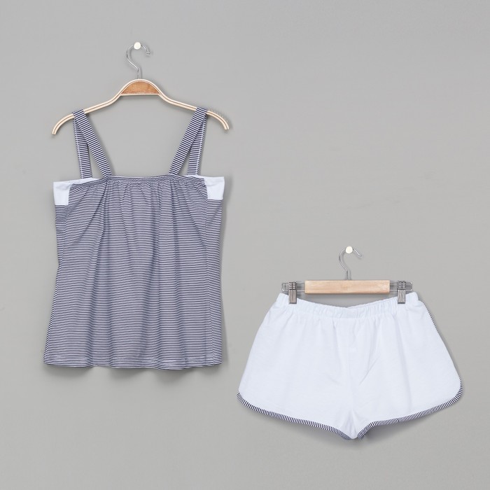 Пижама женская (майка, шорты) Божья коровка цвет т-синяя полоса, р-р 52