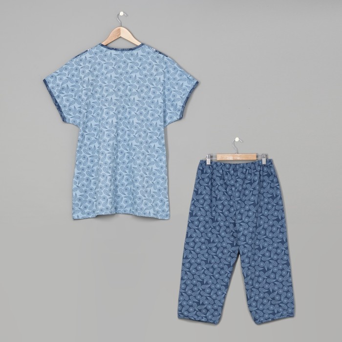 Пижама женская (футболка, бриджи) Цветочек синий, р-р 52