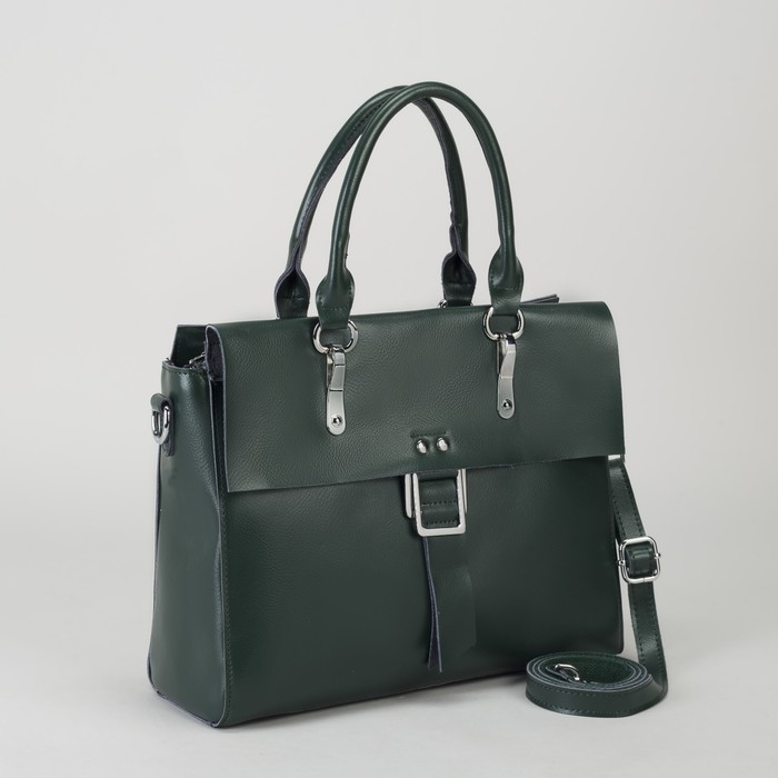 Сумка женская, отдел с перегородкой, наружный карман, длинный ремень, цвет зелёный